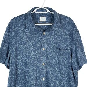 Southern Tide Beachcast Floral Fusion Knit Hawaiian Shirt Mens L Blue Cotton S/S